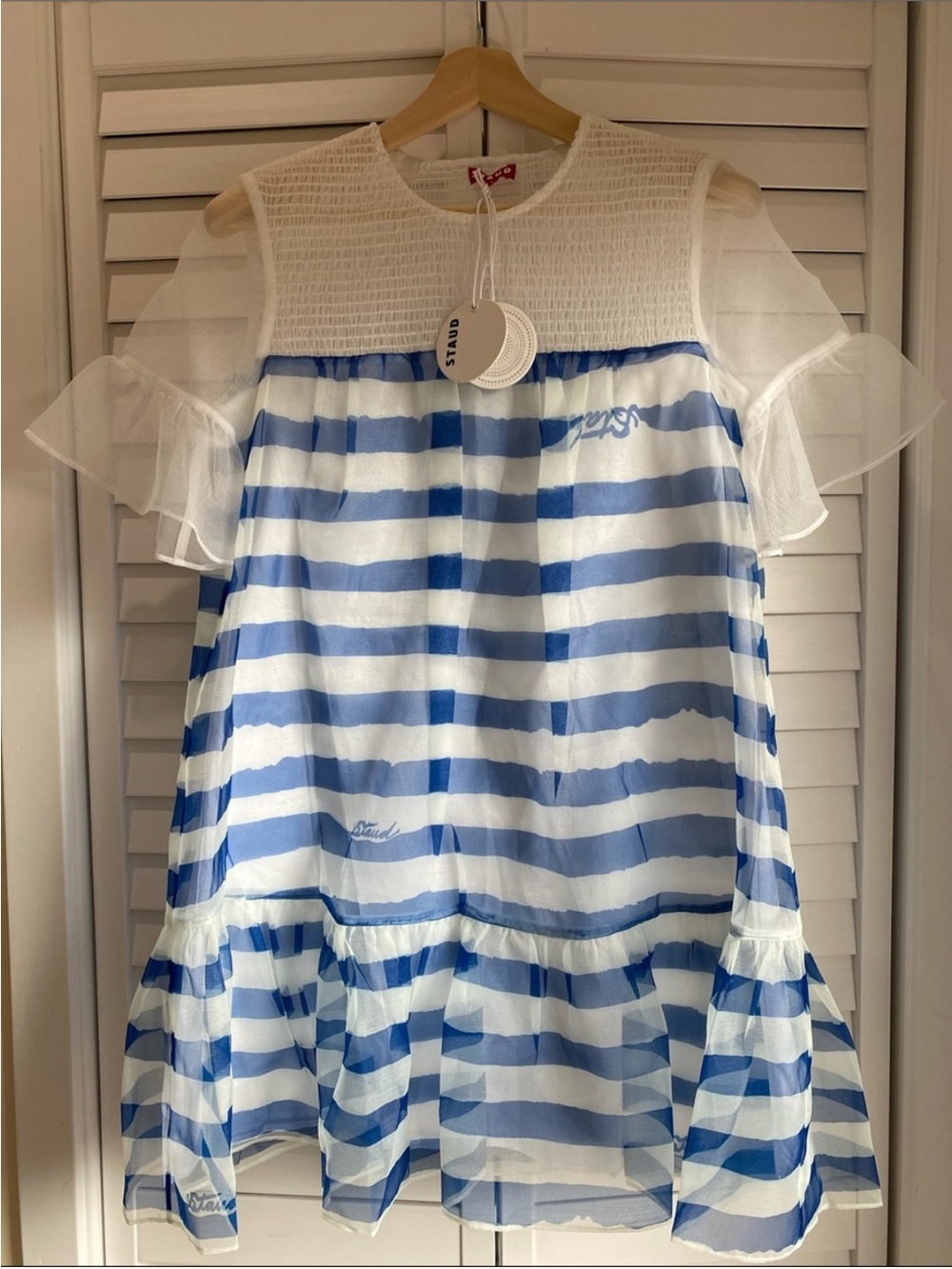 💙 STAUD Florence striped organza mini dress size S